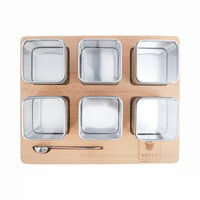 Theeplank met 6 vensterblikjes en rvs maatlepel